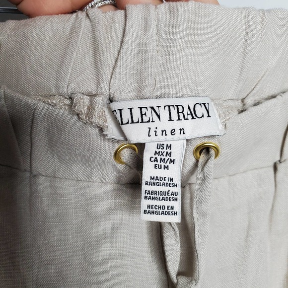 ELLEN TRACY Cream 100% Linen Drawstring Jogger Pants Sz Medium M - Picture 5 of 7